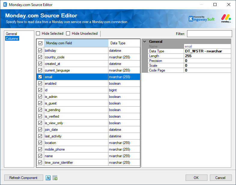 Monday.com Source Component Columns